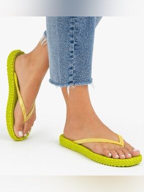 Ilse Jacobsen Neon Lime Flip Flop Sandals NWT Size US 8 & US 9 Textured Sole NWT